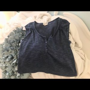 Dark blue button v-neck top